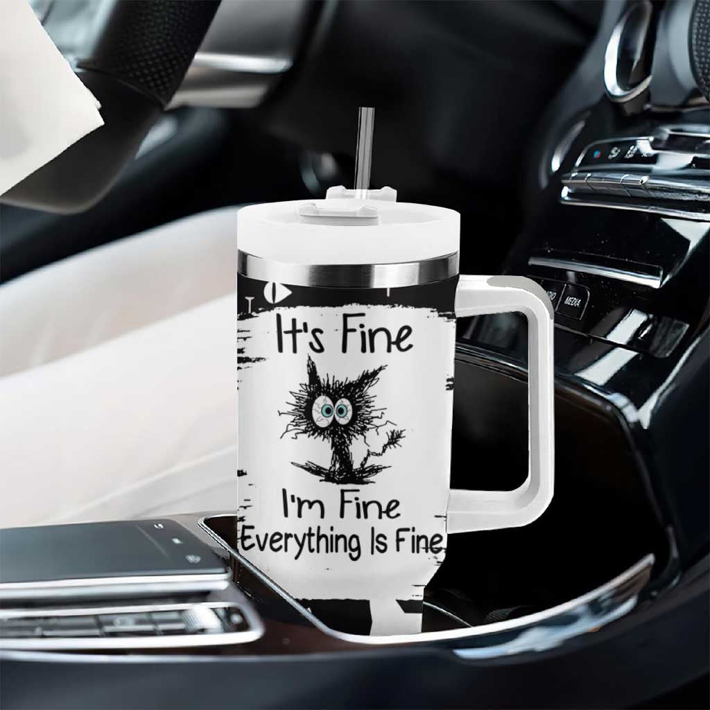 Funny Black Cat Tumbler With Handle It's Fine I'm Fine Everything Is Fine Burnt Cat Meme - Wonder Print Shop