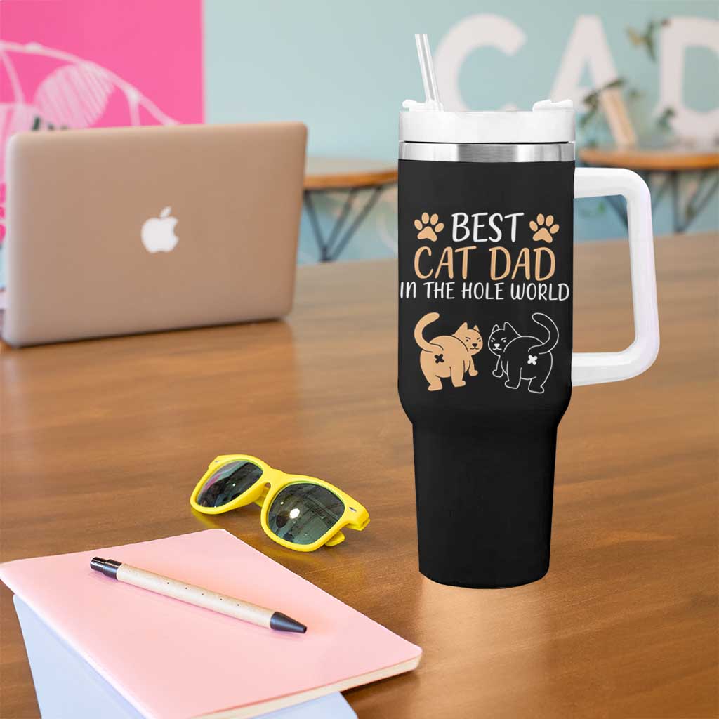Awesome Cats Dad Tumbler With Handle Funny Best Cat Dad In The Hole World - Wonder Print Shop