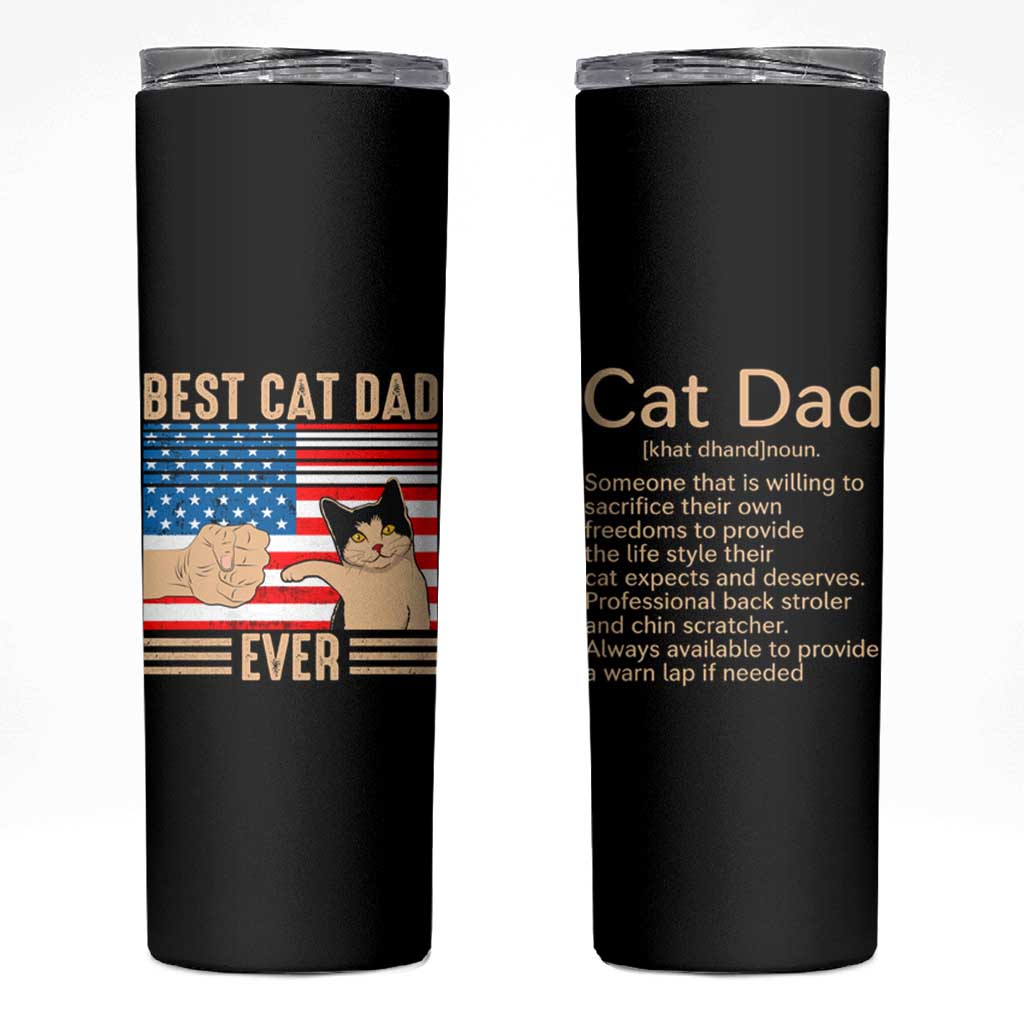 Funny Cat Dad Skinny Tumbler Best Cat Dad Ever Definition American Flag Fist Bump - Wonder Print Shop
