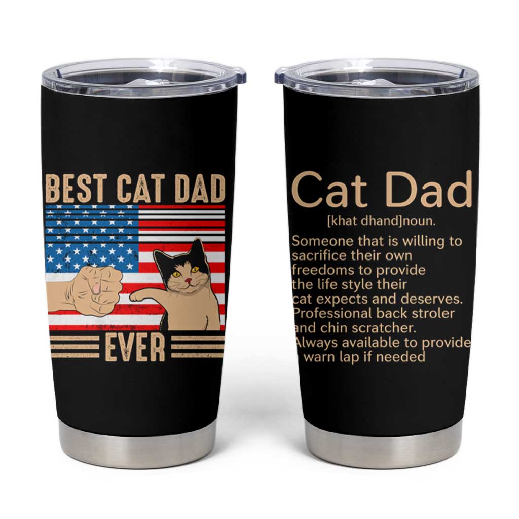 Funny Cat Dad Tumbler Cup Best Cat Dad Ever Definition American Flag Fist Bump - Wonder Print Shop
