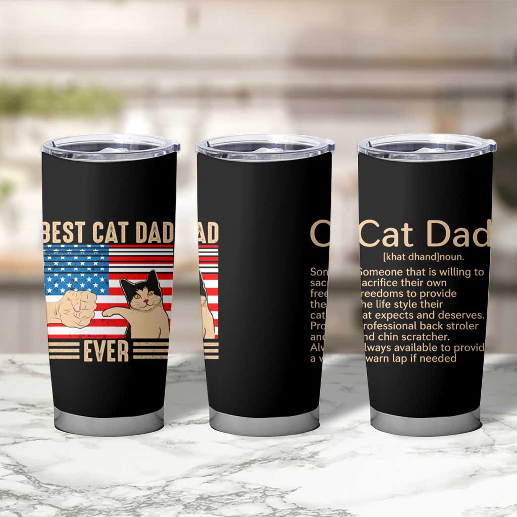 Funny Cat Dad Tumbler Cup Best Cat Dad Ever Definition American Flag Fist Bump - Wonder Print Shop