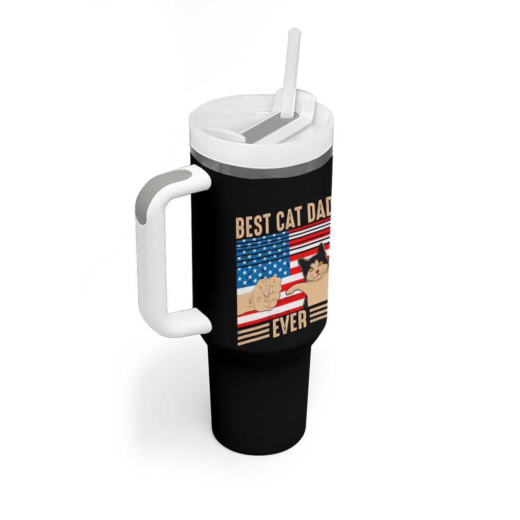 Funny Cat Dad Tumbler With Handle Best Cat Dad Ever Definition American Flag Fist Bump - Wonder Print Shop
