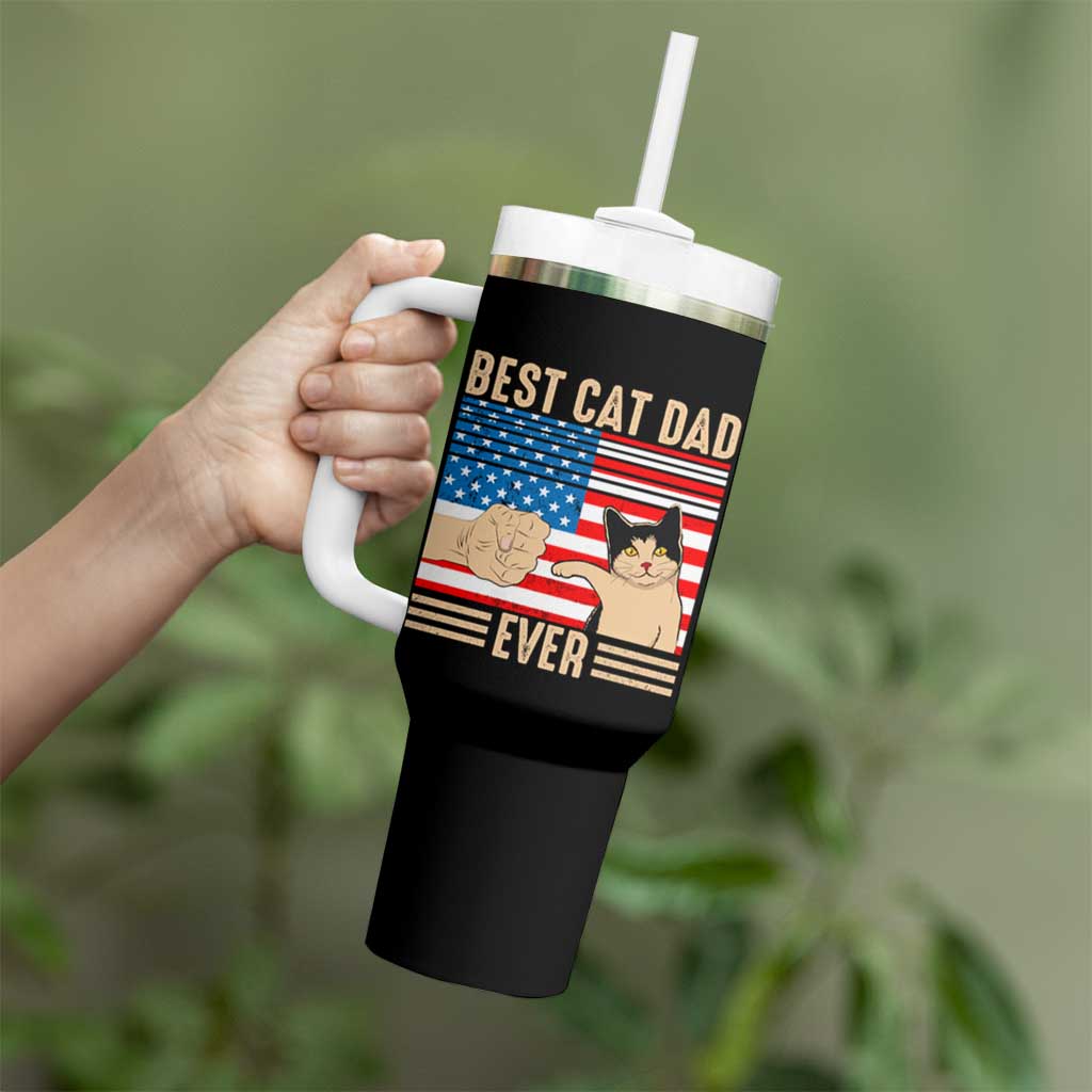 Funny Cat Dad Tumbler With Handle Best Cat Dad Ever Definition American Flag Fist Bump - Wonder Print Shop