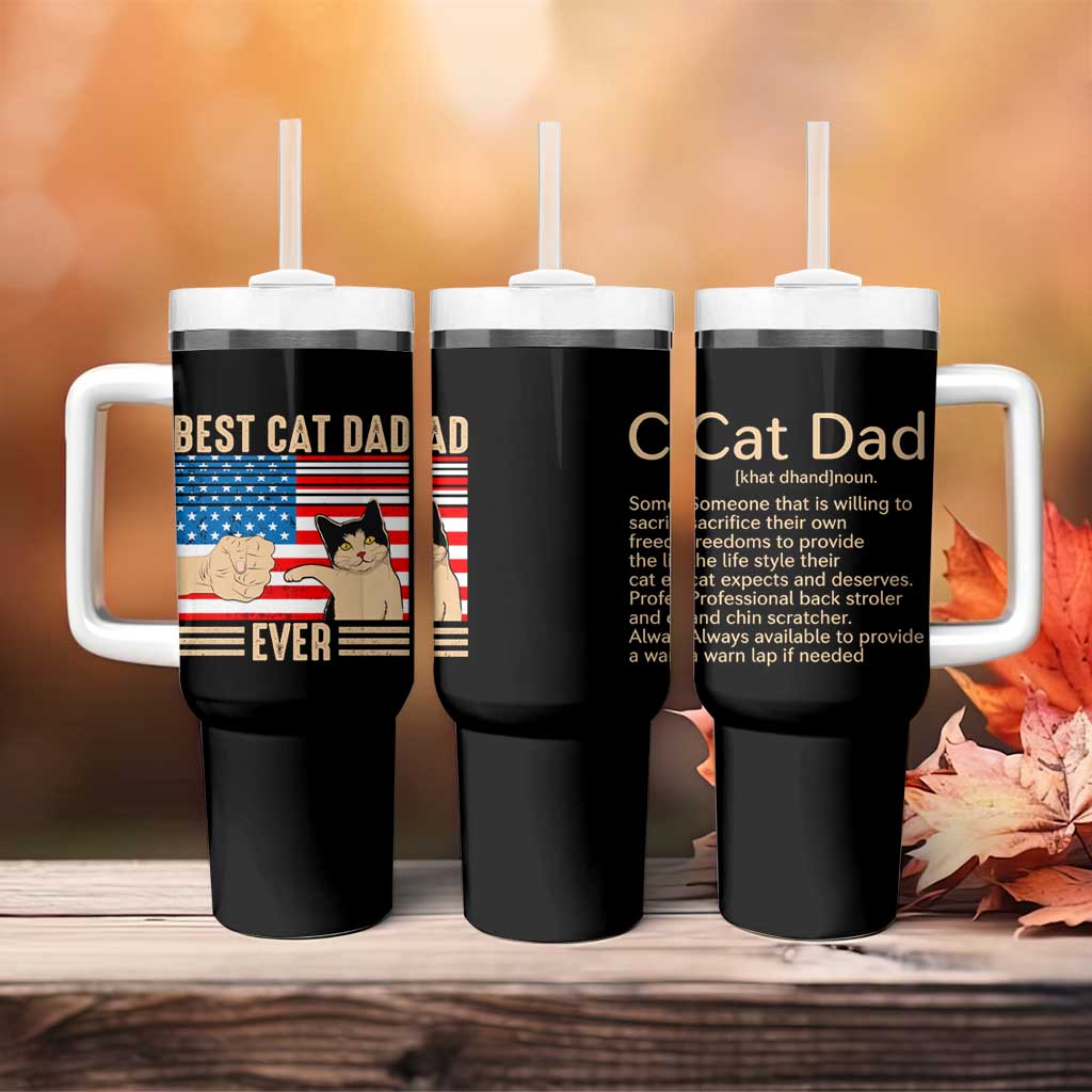 Funny Cat Dad Tumbler With Handle Best Cat Dad Ever Definition American Flag Fist Bump - Wonder Print Shop