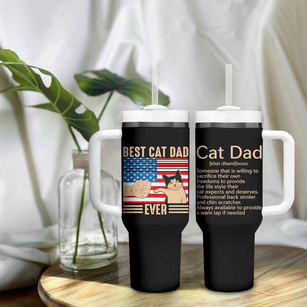 Funny Cat Dad Tumbler With Handle Best Cat Dad Ever Definition American Flag Fist Bump - Wonder Print Shop