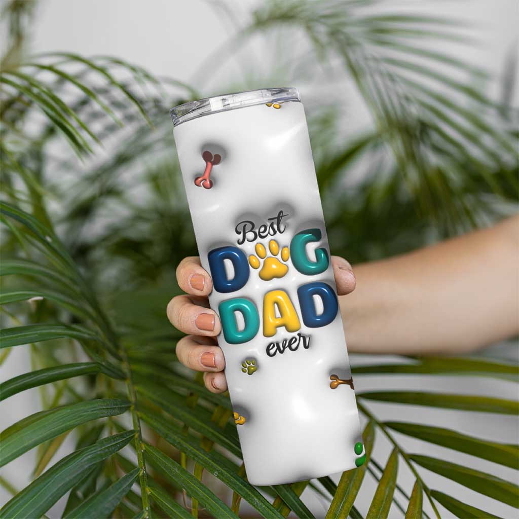 Personalized Dog Dad 3D Inflated Effect Printed Skinny Tumbler Custom Dogs Name Best Dog Dad Ever Fist Bump - Wonder Print Shop
