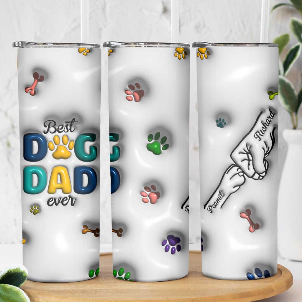 Personalized Dog Dad 3D Inflated Effect Printed Skinny Tumbler Custom Dogs Name Best Dog Dad Ever Fist Bump - Wonder Print Shop
