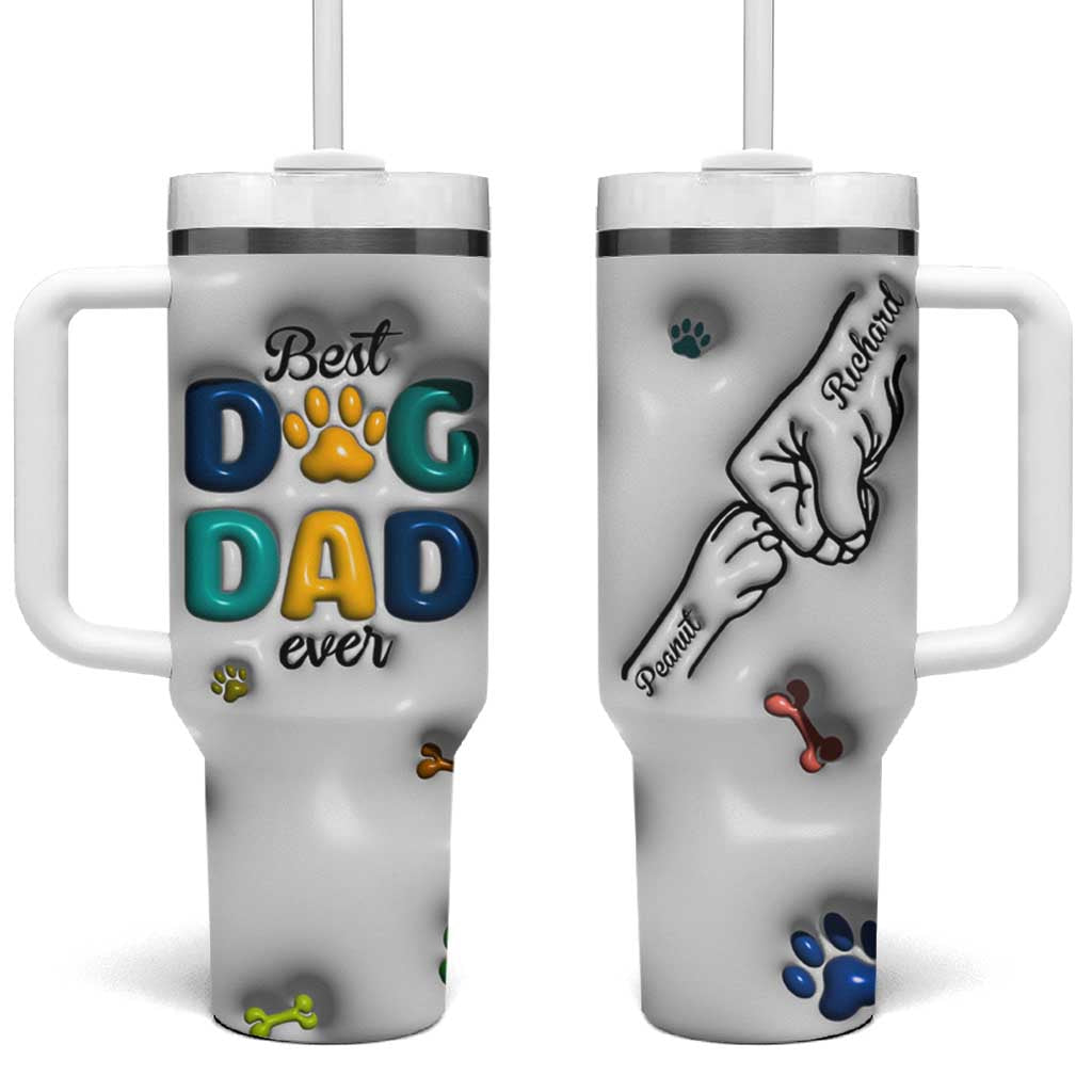 Personalized Dog Dad 3D Inflated Effect Printed Tumbler With Handle Custom Dogs Name Best Dog Dad Ever Fist Bump - Wonder Print Shop