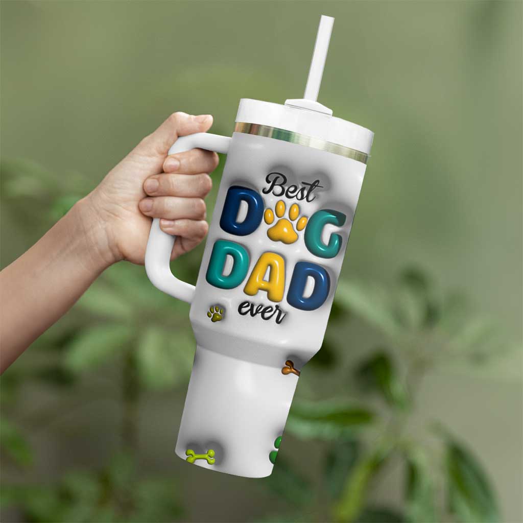 Personalized Dog Dad 3D Inflated Effect Printed Tumbler With Handle Custom Dogs Name Best Dog Dad Ever Fist Bump - Wonder Print Shop