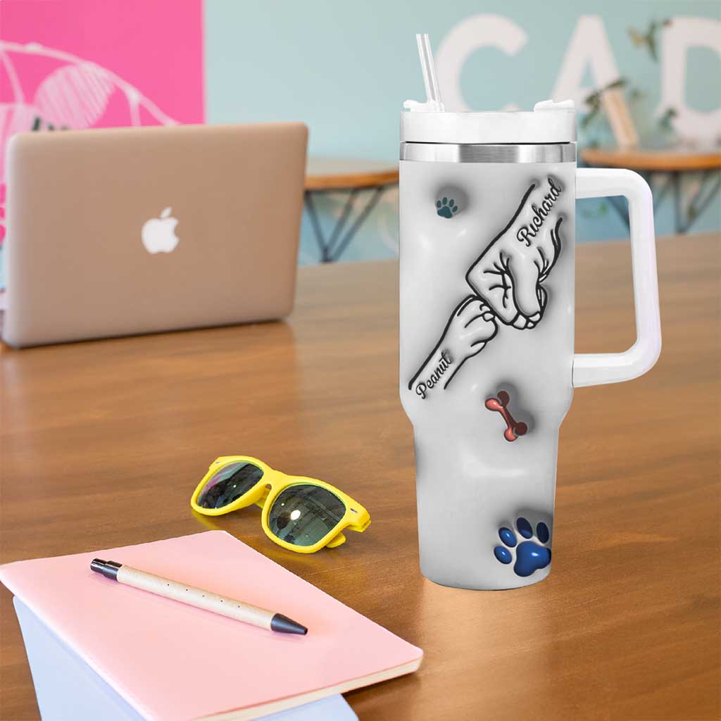Personalized Dog Dad 3D Inflated Effect Printed Tumbler With Handle Custom Dogs Name Best Dog Dad Ever Fist Bump - Wonder Print Shop