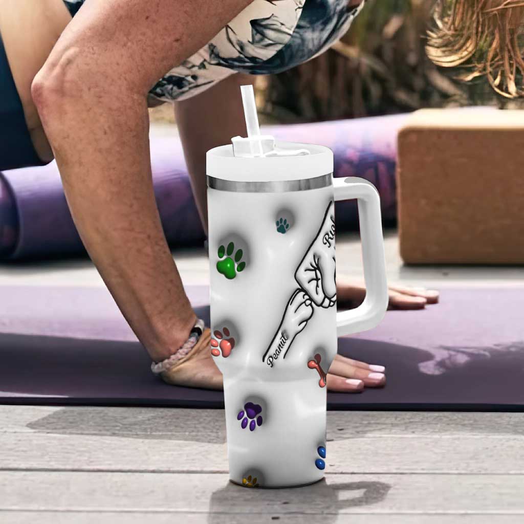 Personalized Dog Dad 3D Inflated Effect Printed Tumbler With Handle Custom Dogs Name Best Dog Dad Ever Fist Bump - Wonder Print Shop