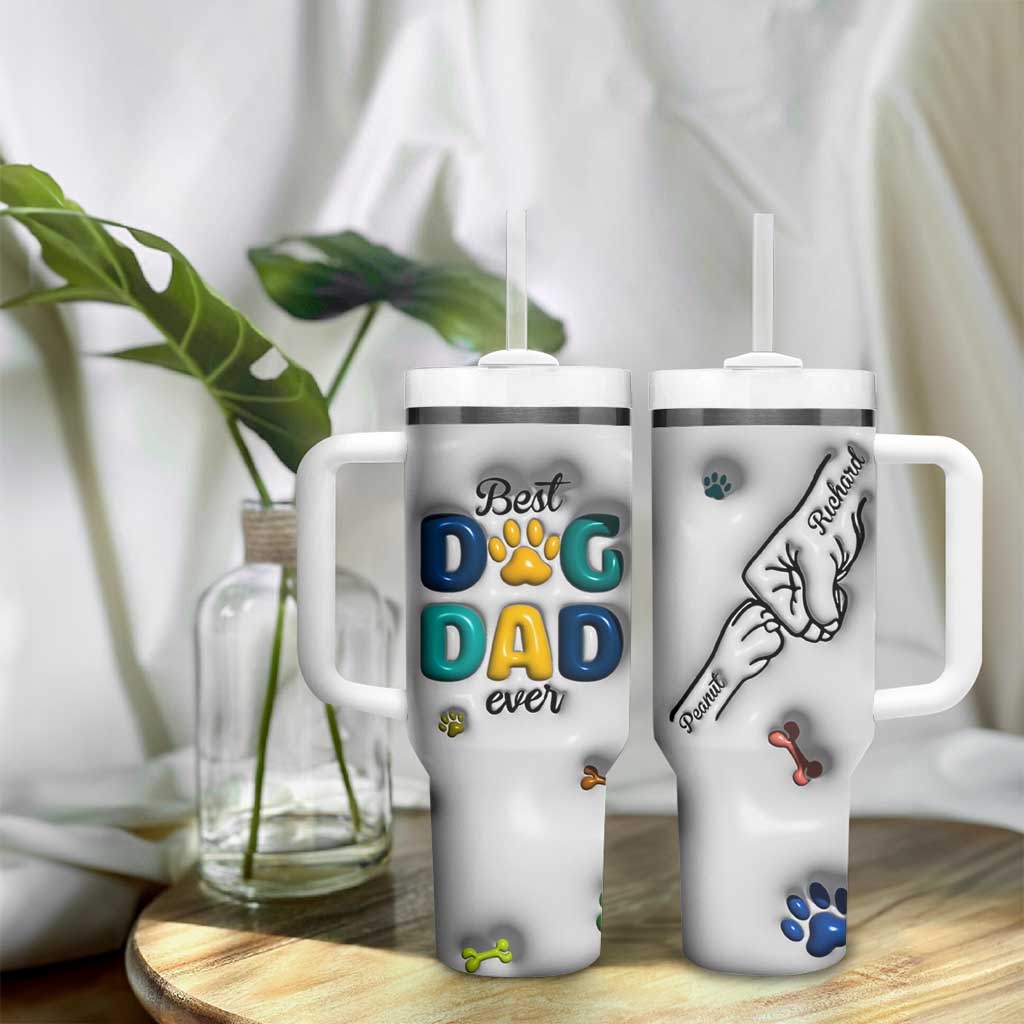 Personalized Dog Dad 3D Inflated Effect Printed Tumbler With Handle Custom Dogs Name Best Dog Dad Ever Fist Bump - Wonder Print Shop