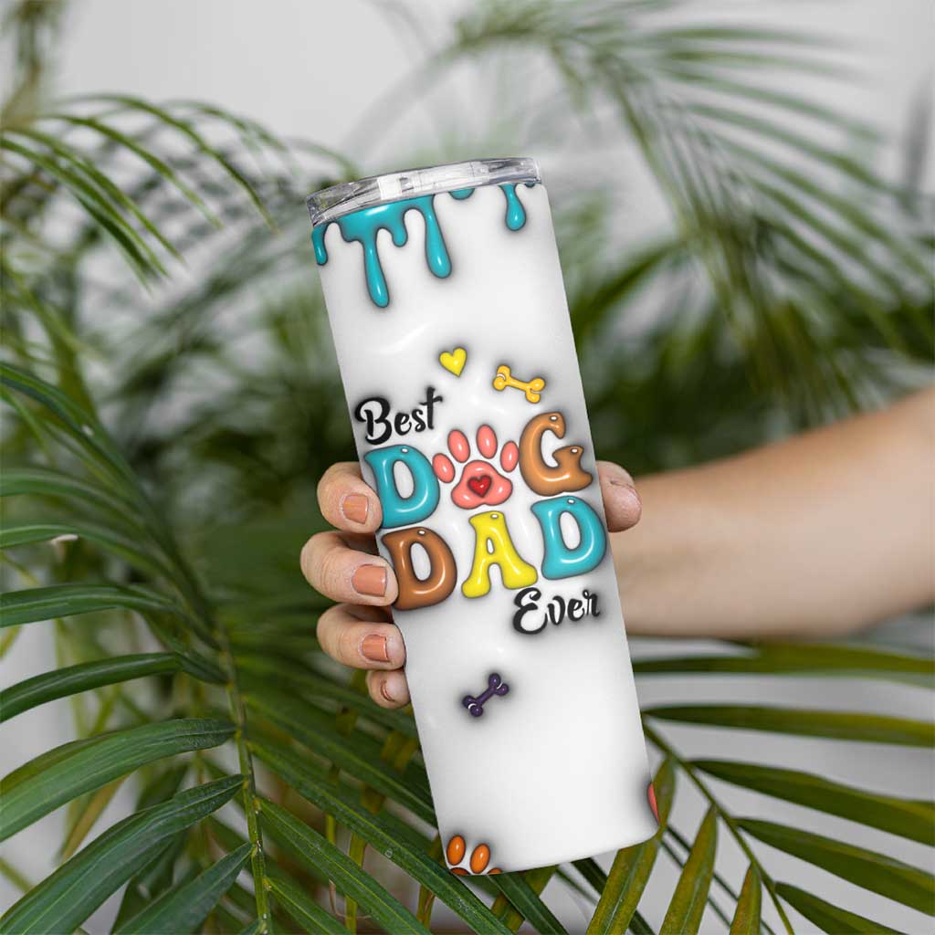 Personalized Dog Dad 3D Inflated Effect Printed Skinny Tumbler Custom Dogs Photo Best Dog Dad Ever Thanks For Belly Rubs And Picking Up My Poop - Wonder Print Shop