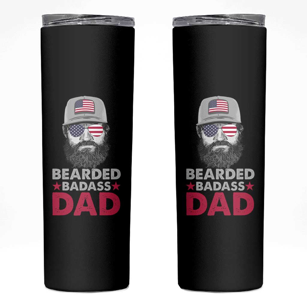 Bearded Dad Skinny Tumbler Cool Patriotic American Papa US Flag Vintage - Wonder Print Shop