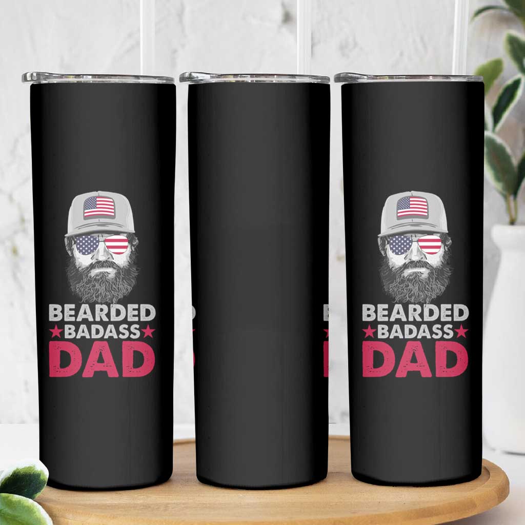 Bearded Dad Skinny Tumbler Cool Patriotic American Papa US Flag Vintage - Wonder Print Shop