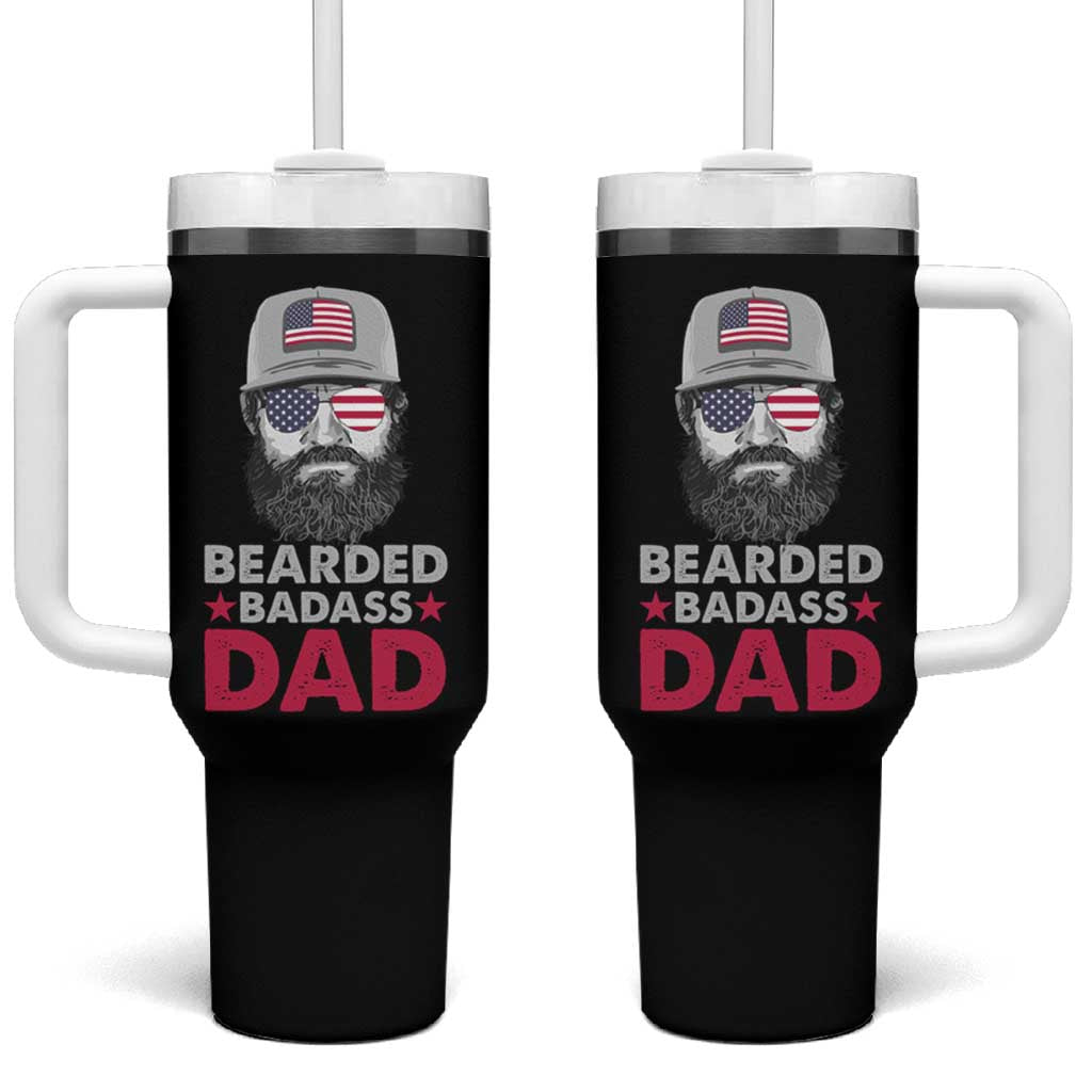 Bearded Dad Tumbler With Handle Cool Patriotic American Papa US Flag Vintage - Wonder Print Shop