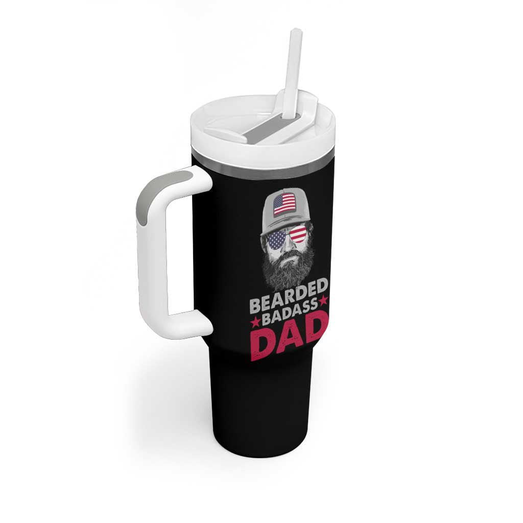 Bearded Dad Tumbler With Handle Cool Patriotic American Papa US Flag Vintage - Wonder Print Shop