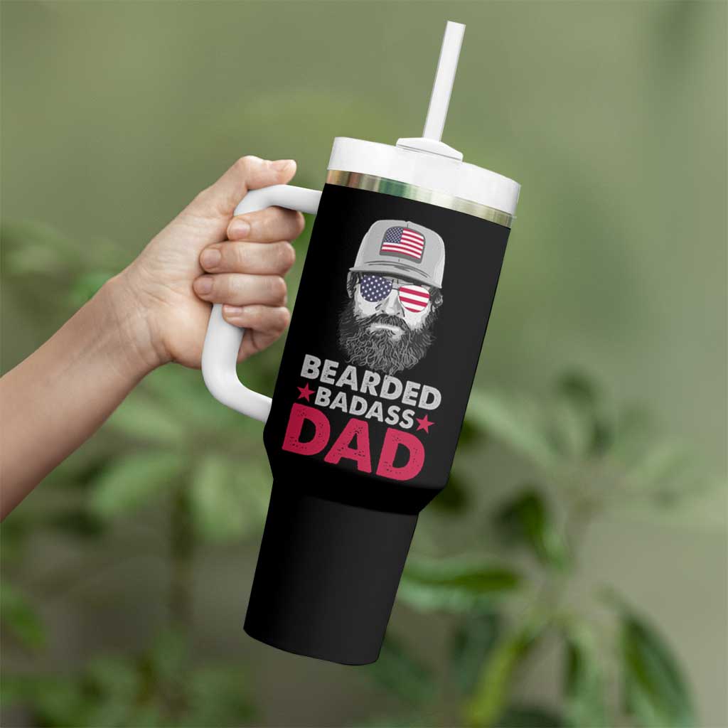Bearded Dad Tumbler With Handle Cool Patriotic American Papa US Flag Vintage - Wonder Print Shop