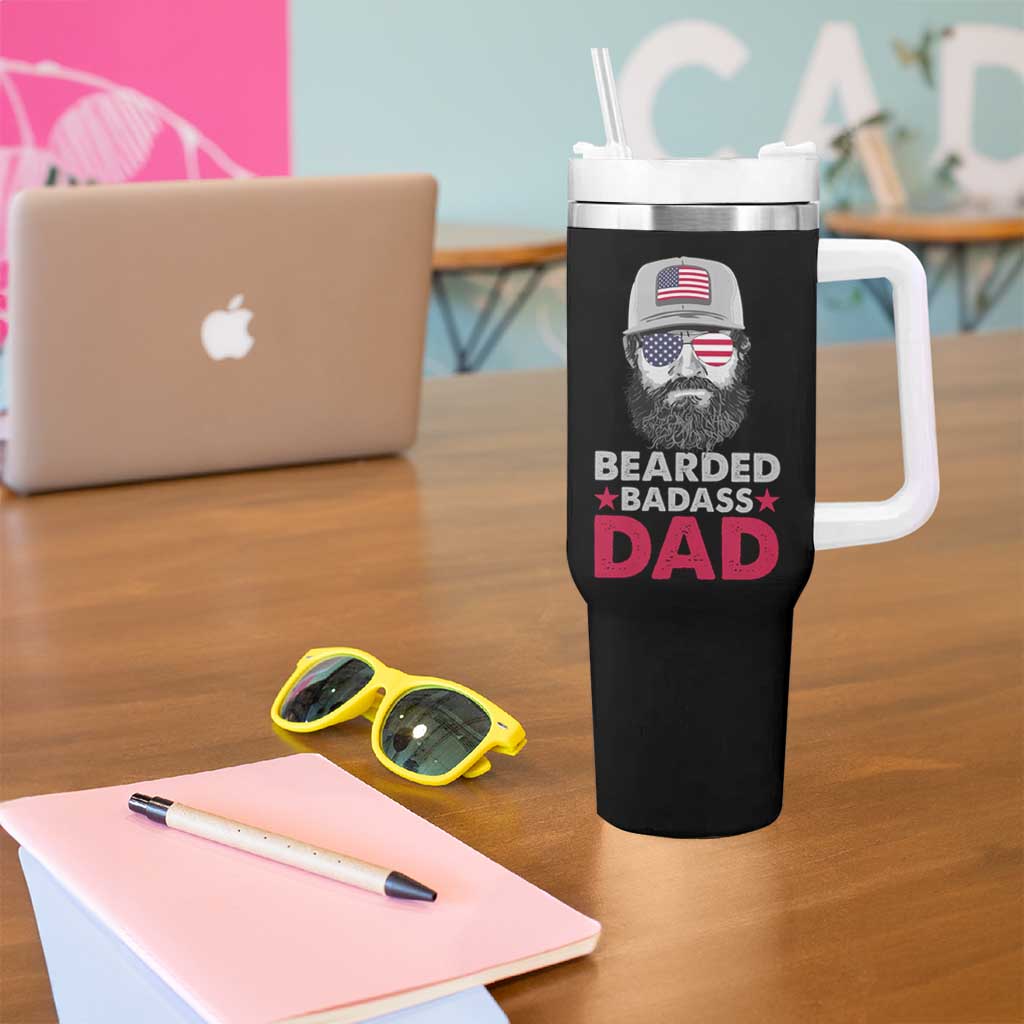 Bearded Dad Tumbler With Handle Cool Patriotic American Papa US Flag Vintage - Wonder Print Shop
