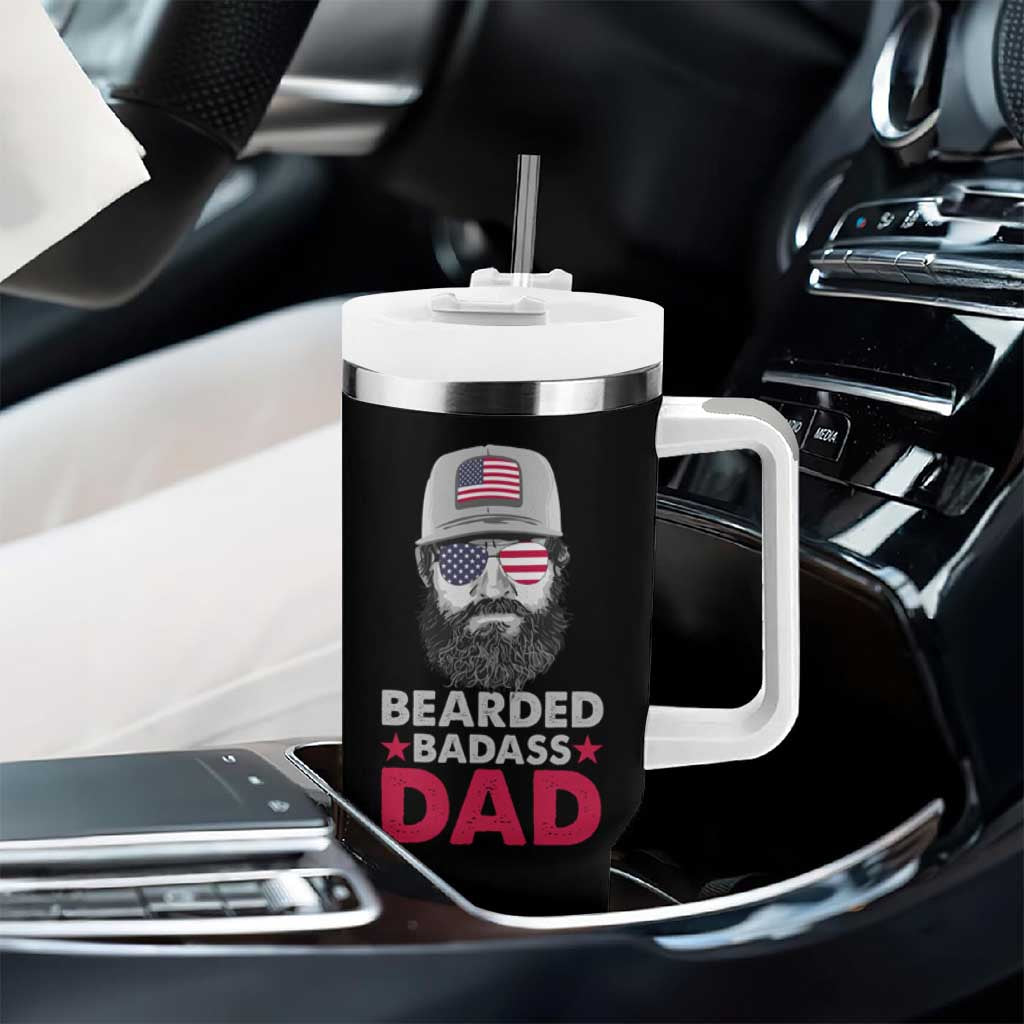 Bearded Dad Tumbler With Handle Cool Patriotic American Papa US Flag Vintage - Wonder Print Shop