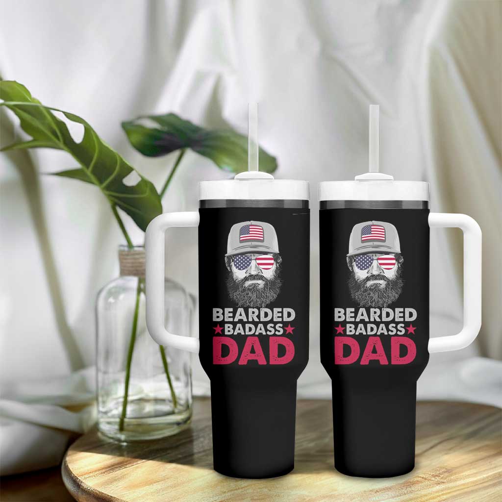 Bearded Dad Tumbler With Handle Cool Patriotic American Papa US Flag Vintage - Wonder Print Shop