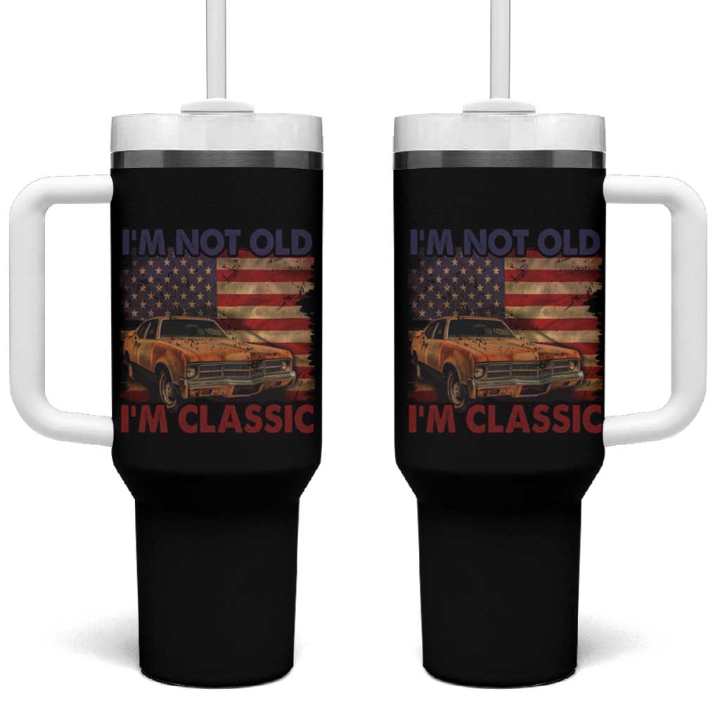 Classic Car Lover Tumbler With Handle I'm Not Old I'm Classic Vintage American Flag - Wonder Print Shop