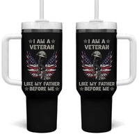 American Veteran Tumbler With Handle Like My Father Before Me Us Flag Angel Wings Combat Boots And Dog Tag - Wonder Print Shop