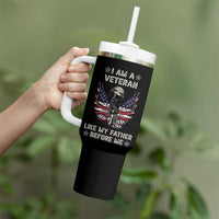 American Veteran Tumbler With Handle Like My Father Before Me Us Flag Angel Wings Combat Boots And Dog Tag - Wonder Print Shop