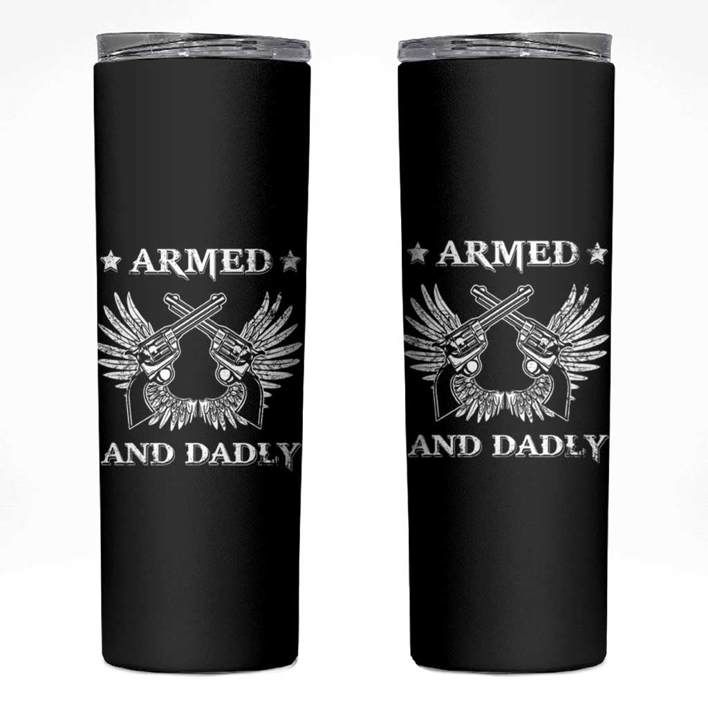 Funny Western Dad Skinny Tumbler Armed And Dadly American Fathers Vintage Retro - Wonder Print Shop