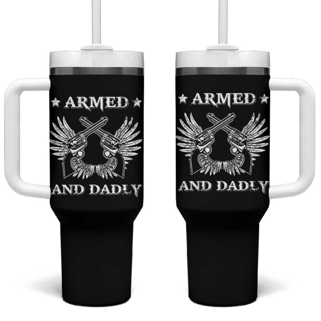 Funny Western Dad Tumbler With Handle Armed And Dadly American Fathers Vintage Retro - Wonder Print Shop