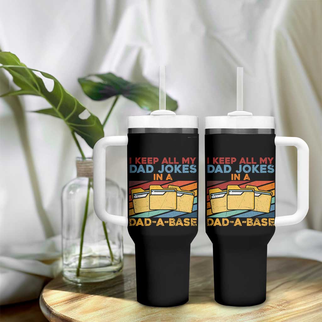 Dad Joke Tumbler With Handle I Keep All My Dad Jokes In A Dad-A-Base Father's Day - Wonder Print Shop