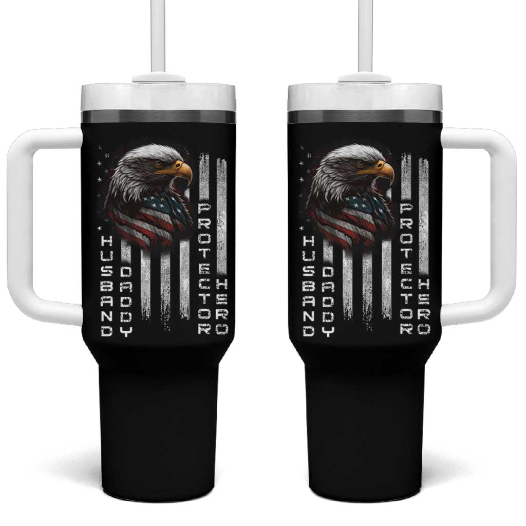 Veteran Dad American Eagle Tumbler With Handle Husband Daddy Protector Hero Us Flag - Wonder Print Shop