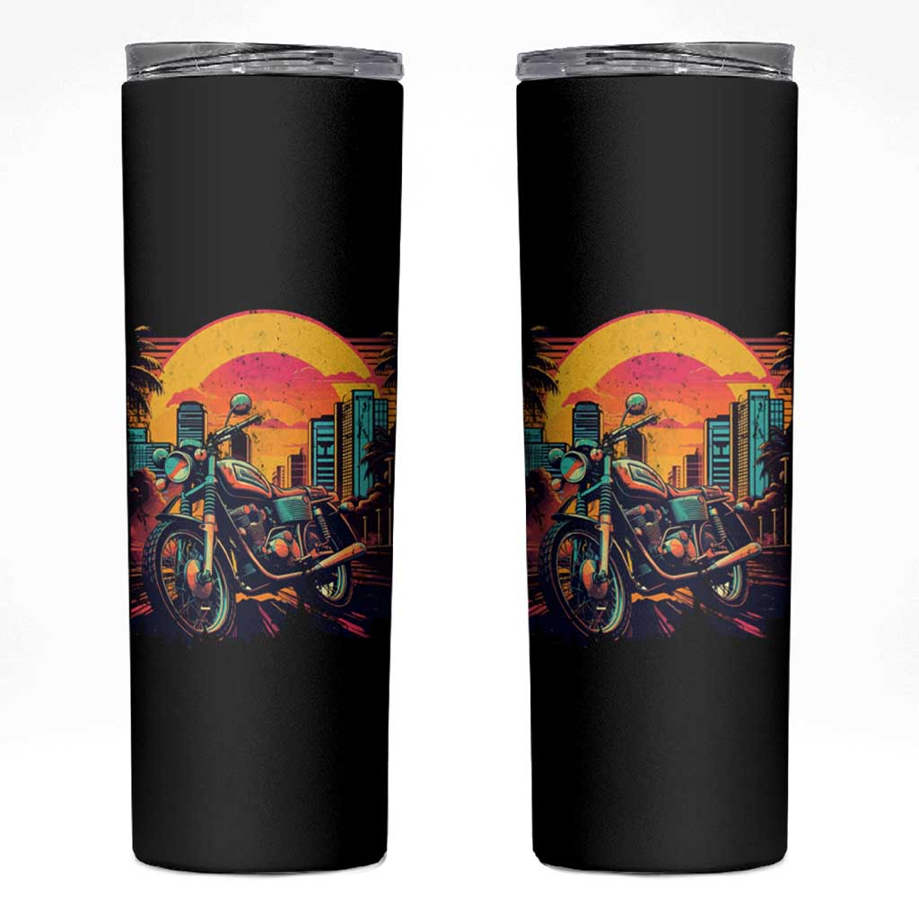 Retro Sunset Urban City Graphic Motorcycle Skinny Tumbler Motorcyclist Gift Biker Rider For Dad Husband Boyfriend Uncle