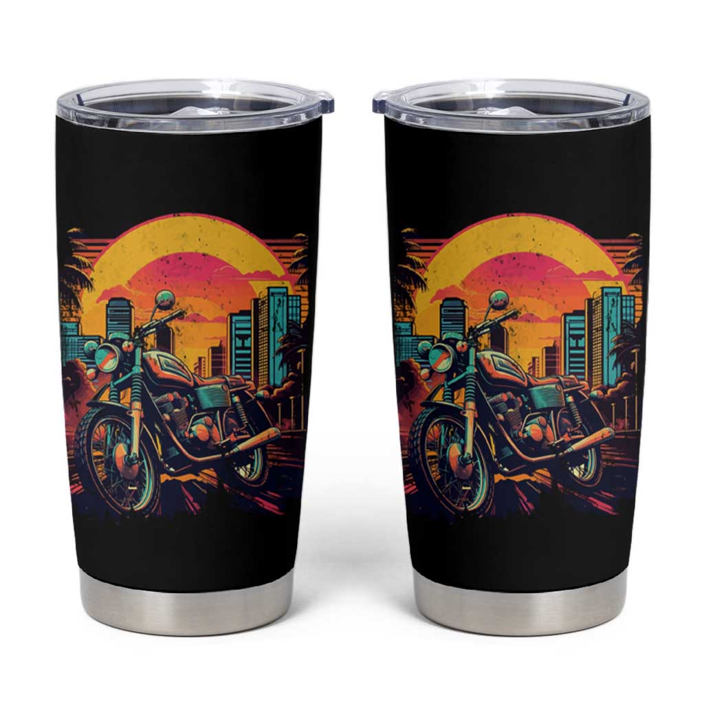 Retro Sunset Urban City Graphic Motorcycle Tumbler Cup Motorcyclist Gift Biker Rider For Dad Husband Boyfriend Uncle