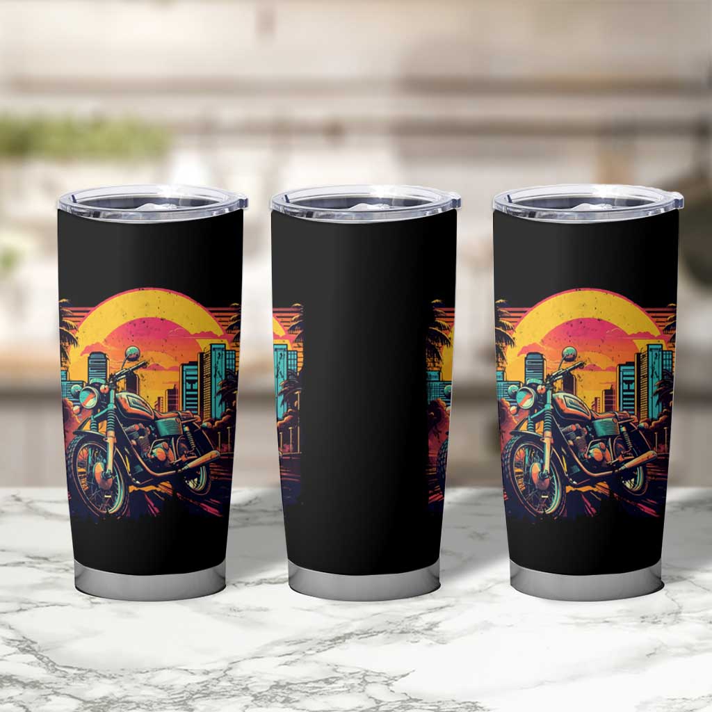 Retro Sunset Urban City Graphic Motorcycle Tumbler Cup Motorcyclist Gift Biker Rider For Dad Husband Boyfriend Uncle