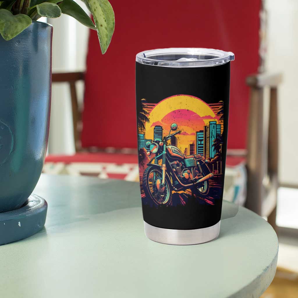 Retro Sunset Urban City Graphic Motorcycle Tumbler Cup Motorcyclist Gift Biker Rider For Dad Husband Boyfriend Uncle