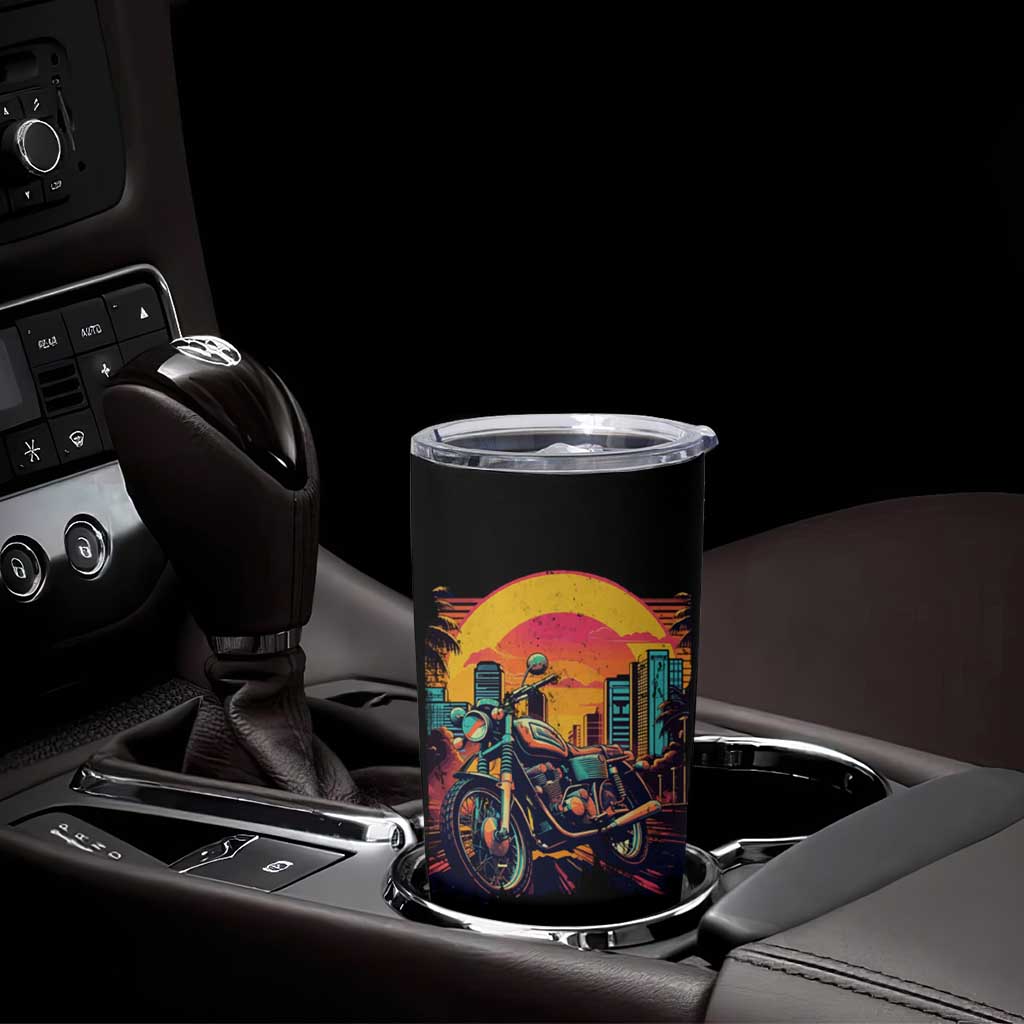 Retro Sunset Urban City Graphic Motorcycle Tumbler Cup Motorcyclist Gift Biker Rider For Dad Husband Boyfriend Uncle