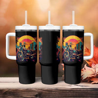 Retro Sunset Urban City Graphic Motorcycle Tumbler With Handle Motorcyclist Gift Biker Rider For Dad Husband Boyfriend Uncle
