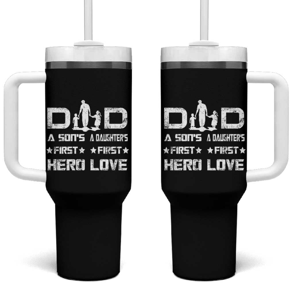 Dad Of Two Tumbler With Handle A Son's First Hero A Daughter's First Love Father's Day - Wonder Print Shop