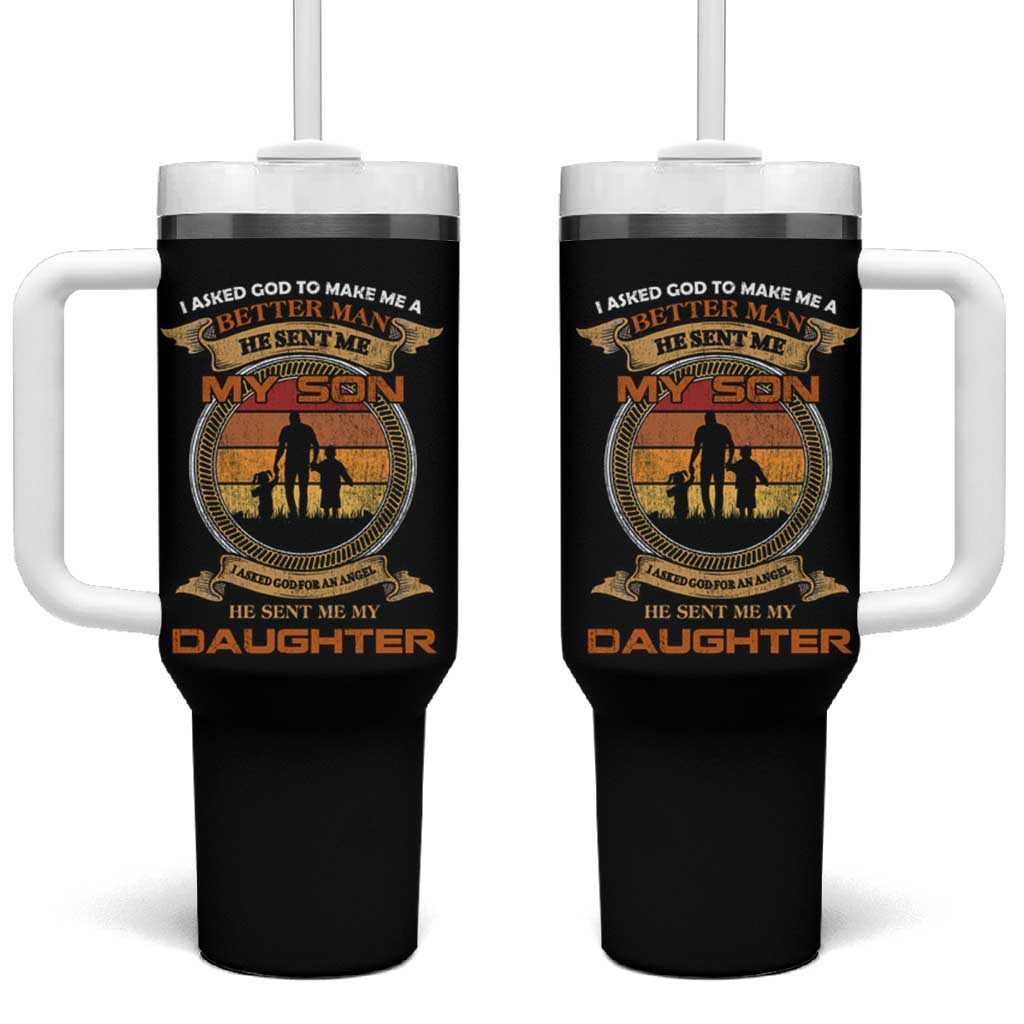 Dad Of Two Tumbler With Handle I Asked God He Sent Me My Son And My Daughter - Wonder Print Shop
