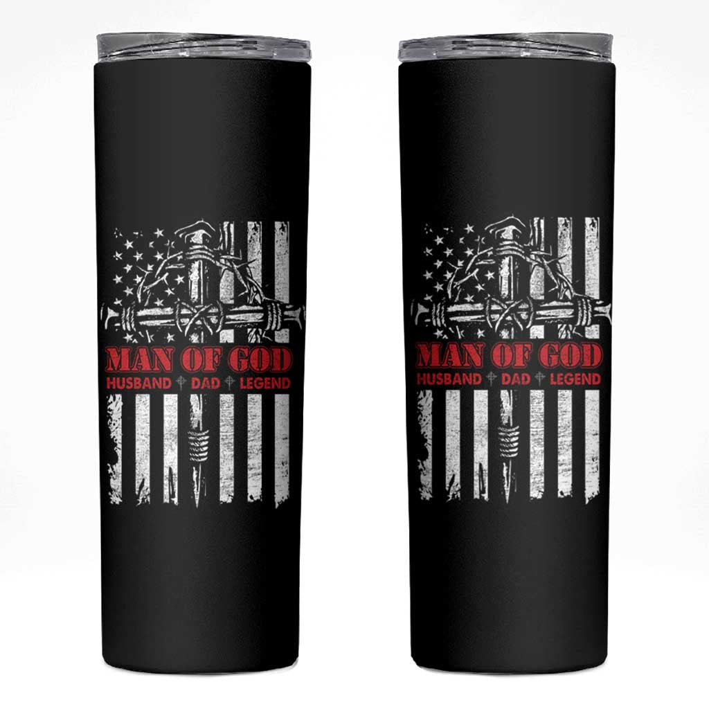 Blessed Dad Skinny Tumbler Man Of God Husband Dad Legend American Flag Christian Cross - Wonder Print Shop