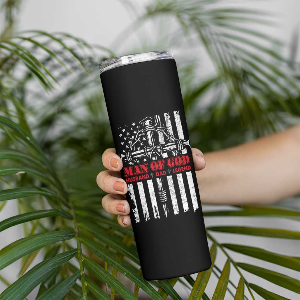 Blessed Dad Skinny Tumbler Man Of God Husband Dad Legend American Flag Christian Cross - Wonder Print Shop