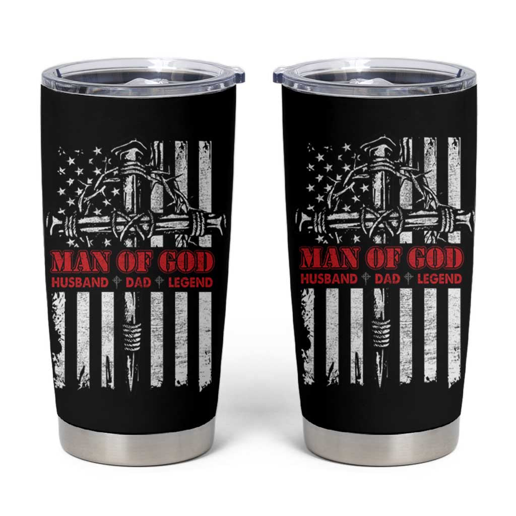 Blessed Dad Tumbler Cup Man Of God Husband Dad Legend American Flag Christian Cross - Wonder Print Shop