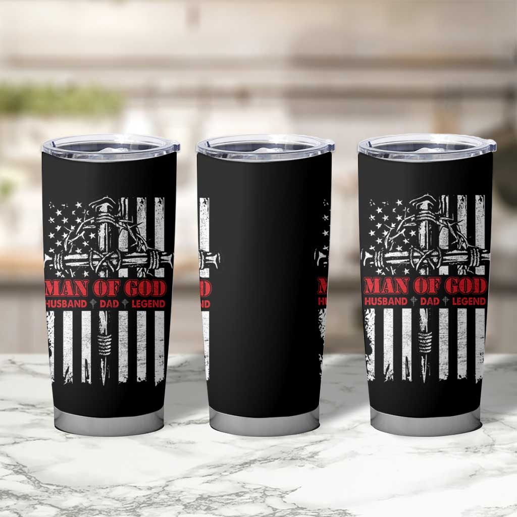 Blessed Dad Tumbler Cup Man Of God Husband Dad Legend American Flag Christian Cross - Wonder Print Shop