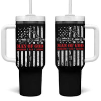 Blessed Dad Tumbler With Handle Man Of God Husband Dad Legend American Flag Christian Cross - Wonder Print Shop