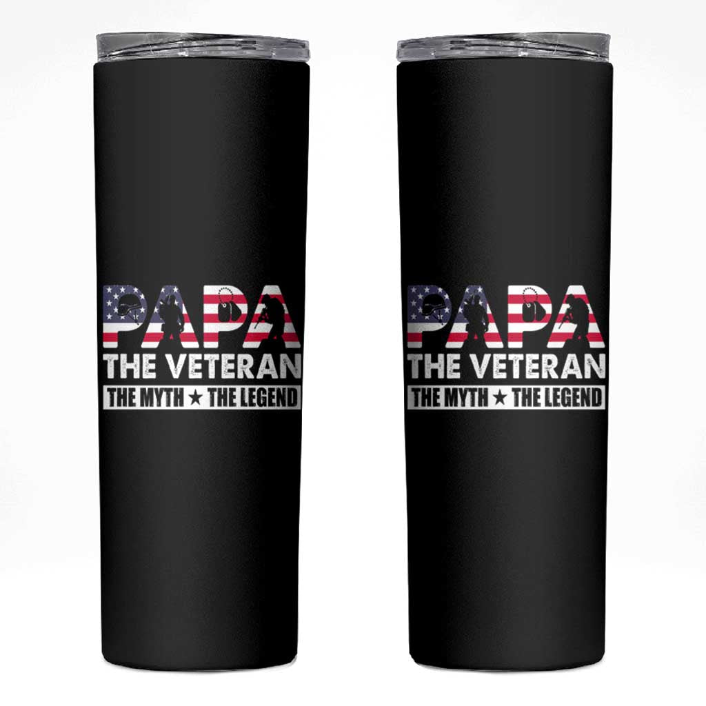 Patriotic Dad Skinny Tumbler Papa The Veteran The Myth The Legend American Flag Dog Tags - Wonder Print Shop