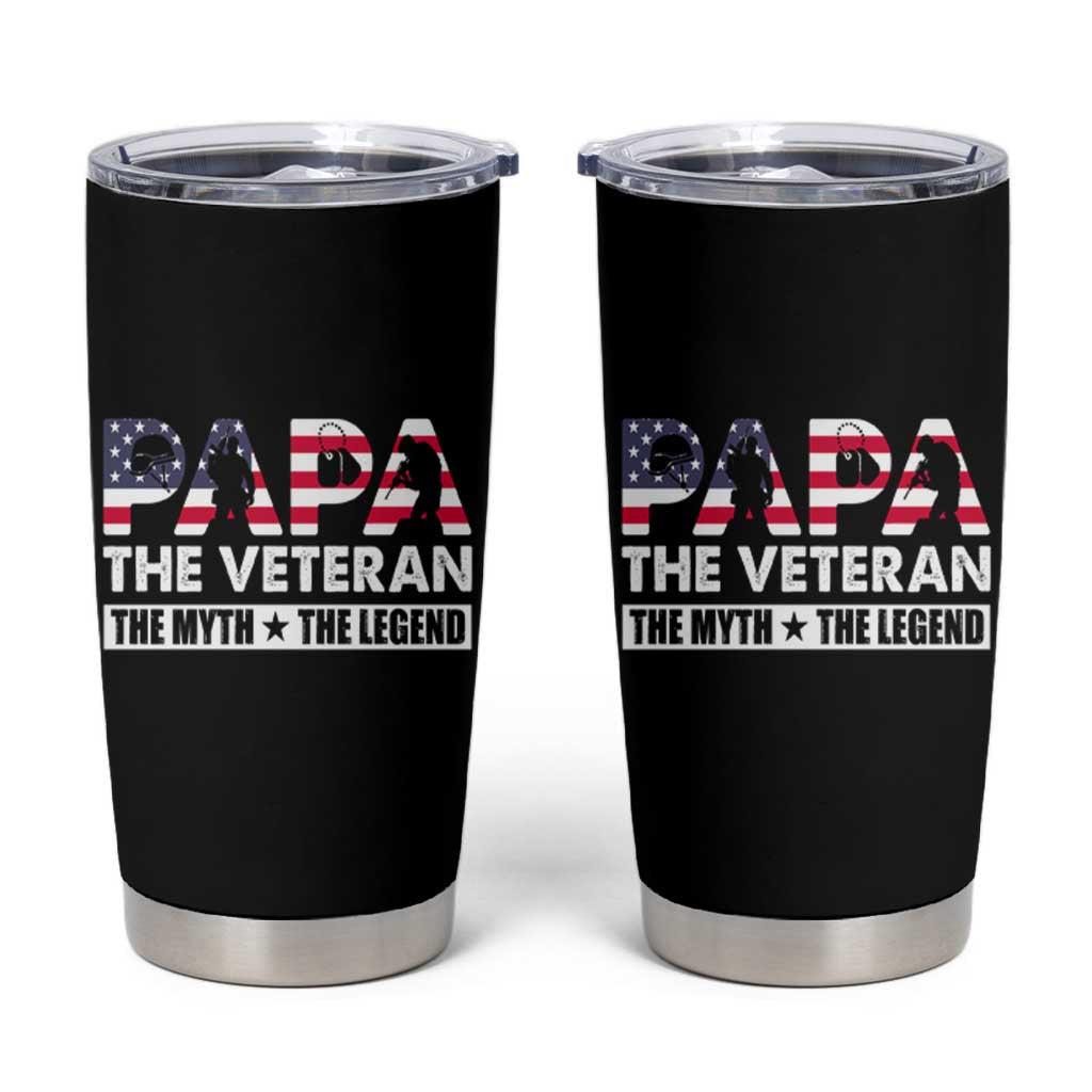 Patriotic Dad Tumbler Cup Papa The Veteran The Myth The Legend American Flag Dog Tags - Wonder Print Shop