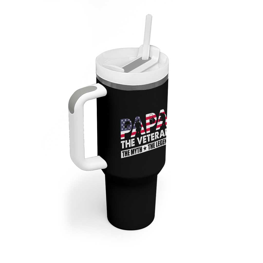 Patriotic Dad Tumbler With Handle Papa The Veteran The Myth The Legend American Flag Dog Tags - Wonder Print Shop