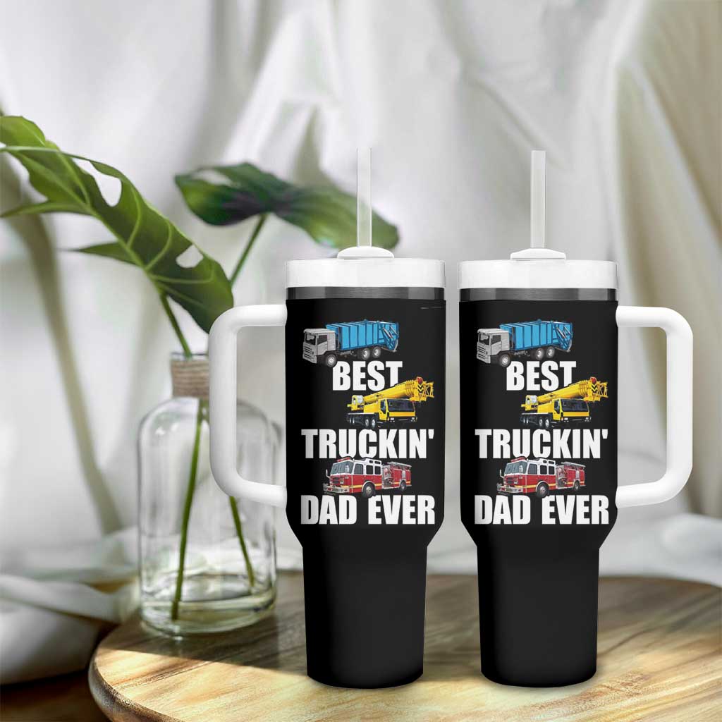 Trucker Dad Tumbler With Handle Best Trucking Dad Ever Truck Driver Father's Day - Wonder Print Shop