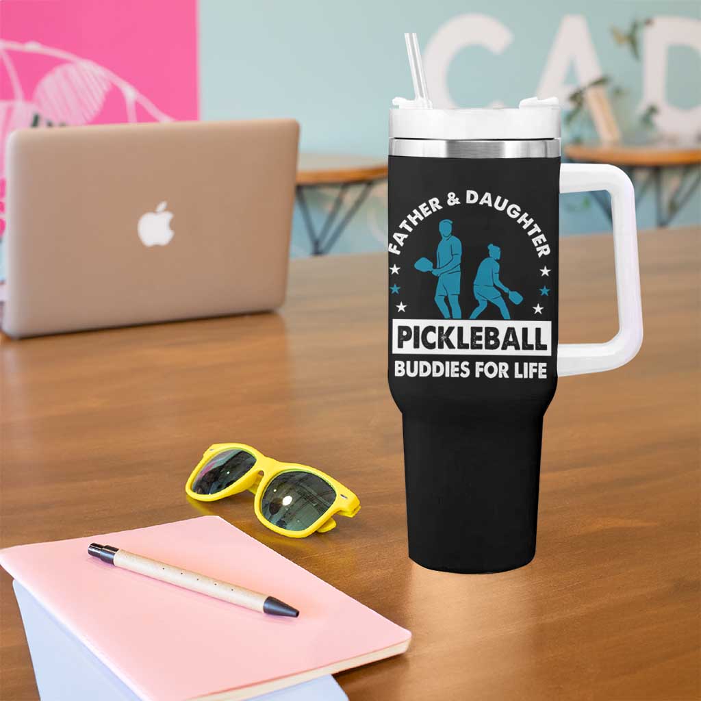 Pickleball Dad Tumbler With Handle Father And Daughter Pickleball Buddies For Life - Wonder Print Shop